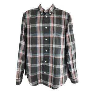 GAP Lived In Gray AquaOrange Plaid Shirt - All Cotton - Mens size L
